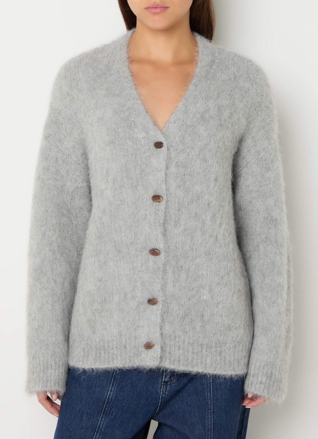 Claudia Sträter Grofgebreid vest in alpaca wolblend - detail grijs