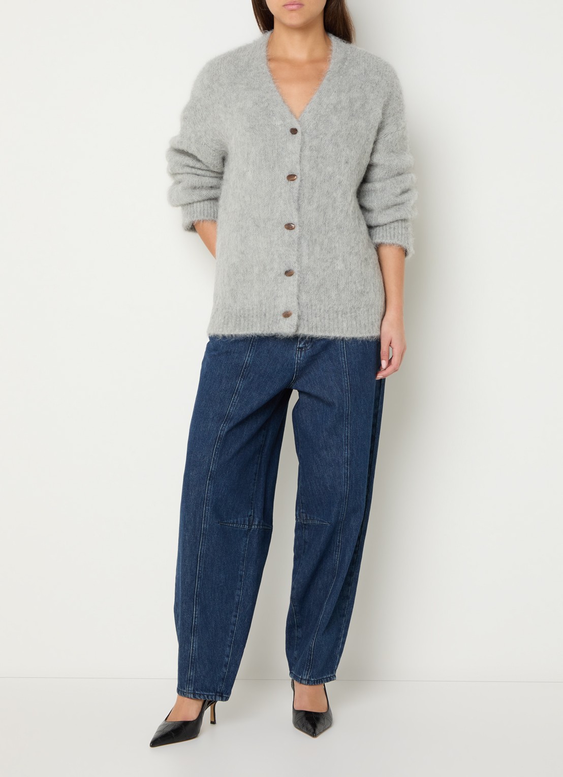 Claudia Sträter Grofgebreid vest in alpaca wolblend - voorkant 4 grijs