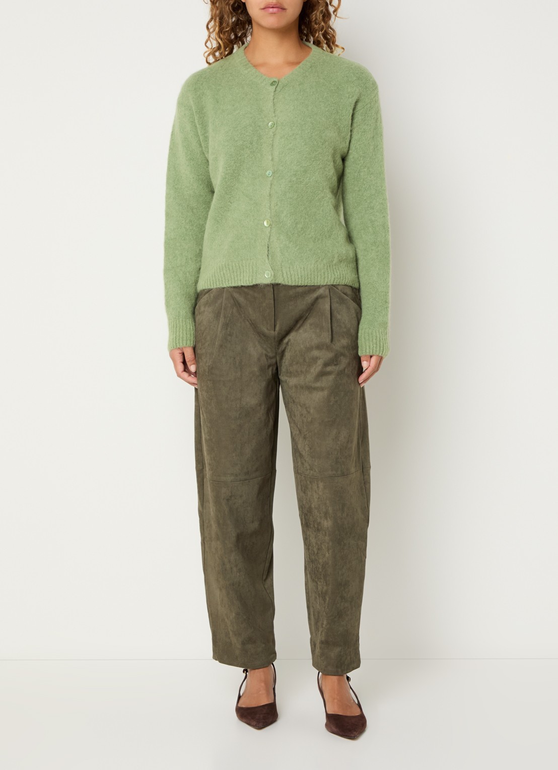 Claudia Sträter Grofgebreid vest in alpaca wolblend - voorkant 4 groen