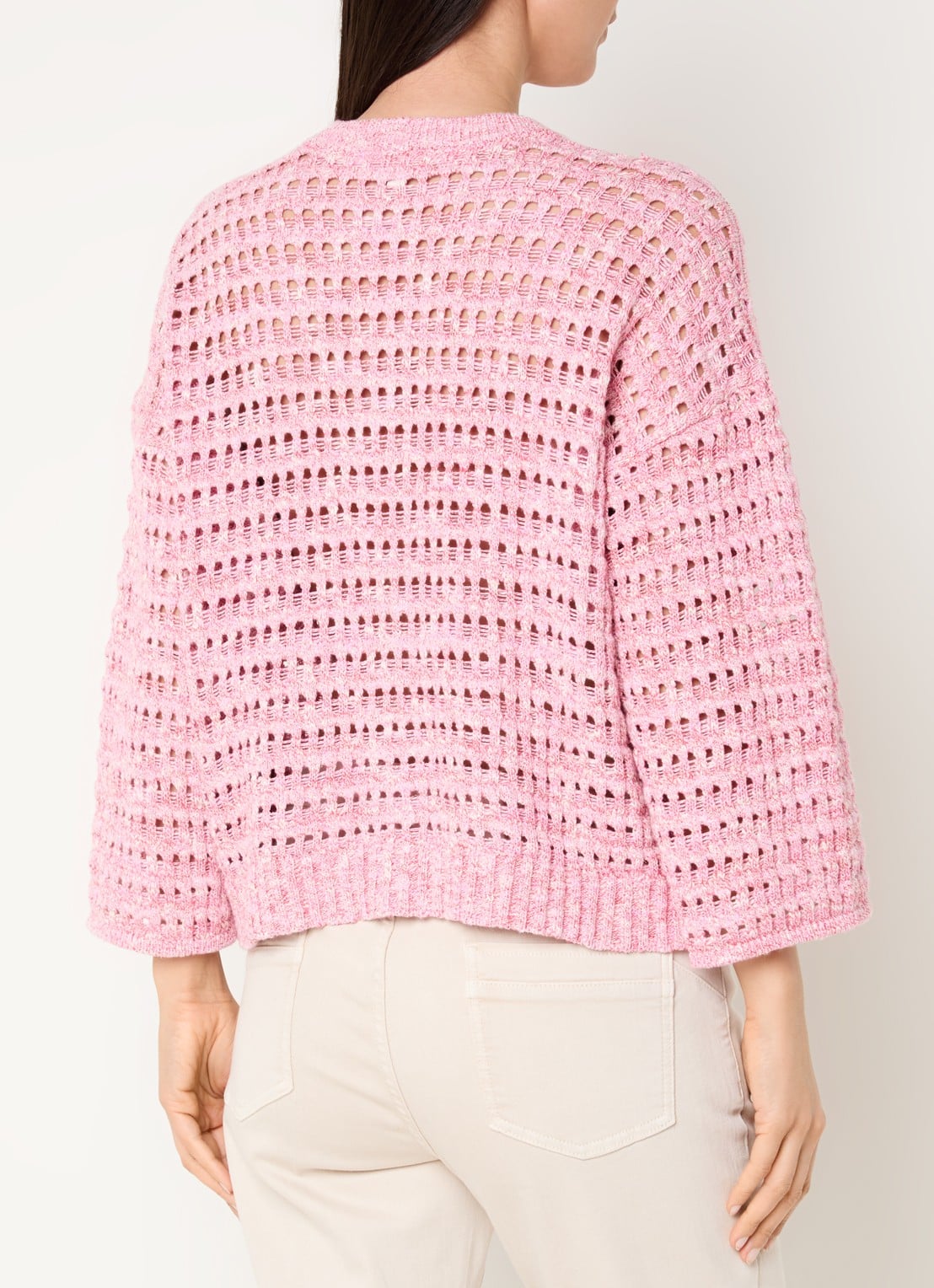 Claudia Sträter Grofgebreid vest met lurex - achterkant 4 roze