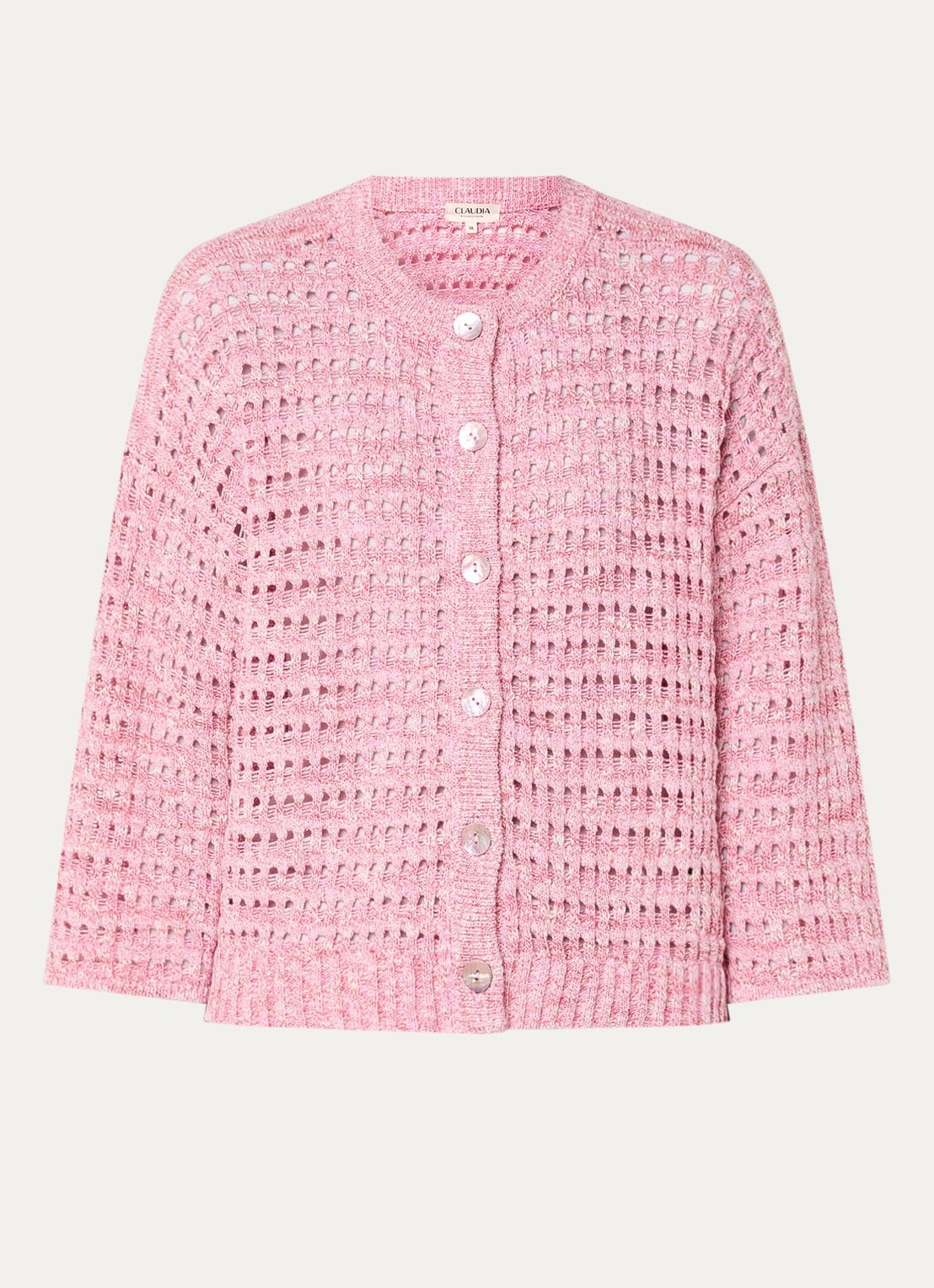 Claudia Sträter Grofgebreid vest met lurex - voorkant 2 roze
