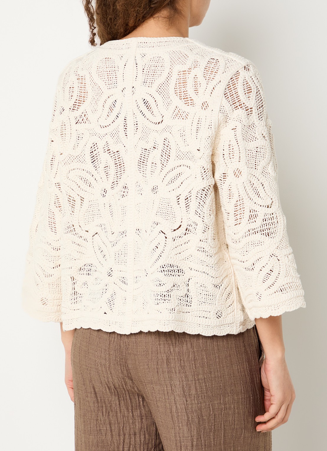 Claudia Sträter Grofgebreid vest met opengewerkt dessin - achterkant 2 beige