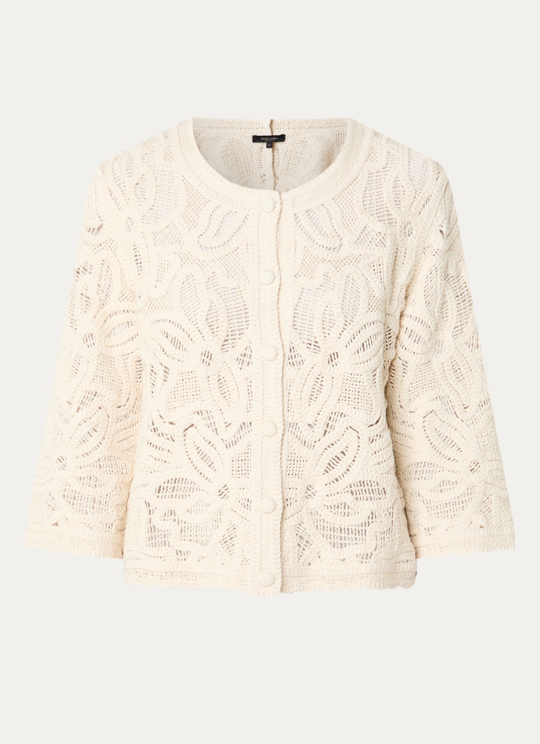 Claudia Sträter Grofgebreid vest met opengewerkt dessin - voorkant 3 beige