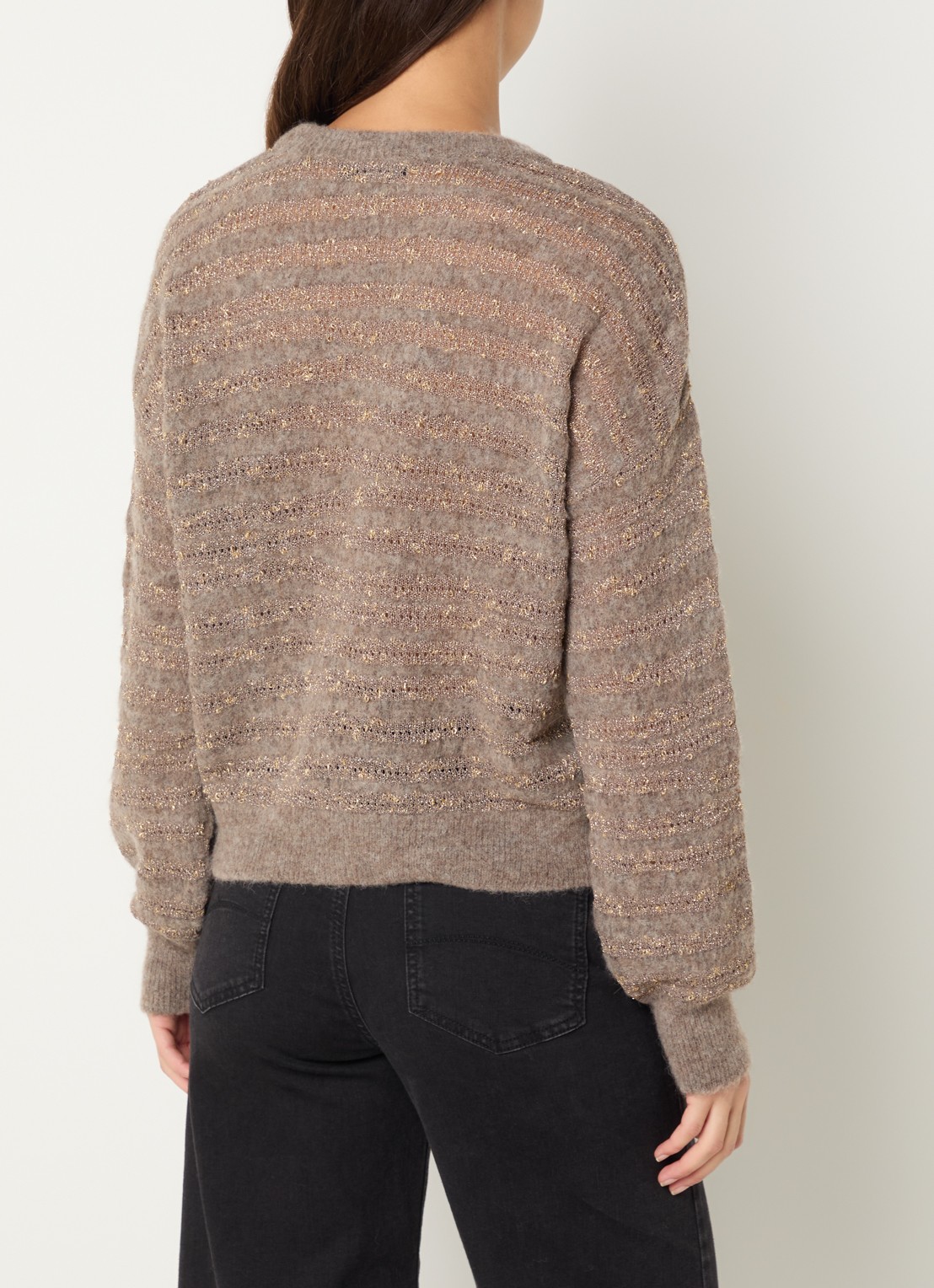 Claudia Sträter Grofgebreide mouwloze trui in alpaca wolblend - achterkant 4 donkerbeige