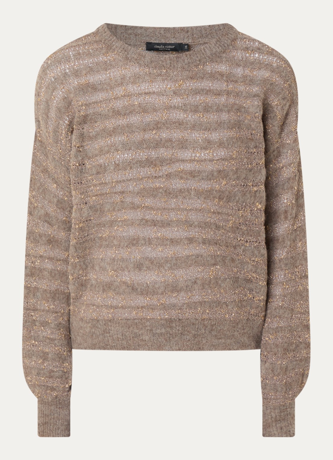 Claudia Sträter Grofgebreide mouwloze trui in alpaca wolblend - voorkant donkerbeige