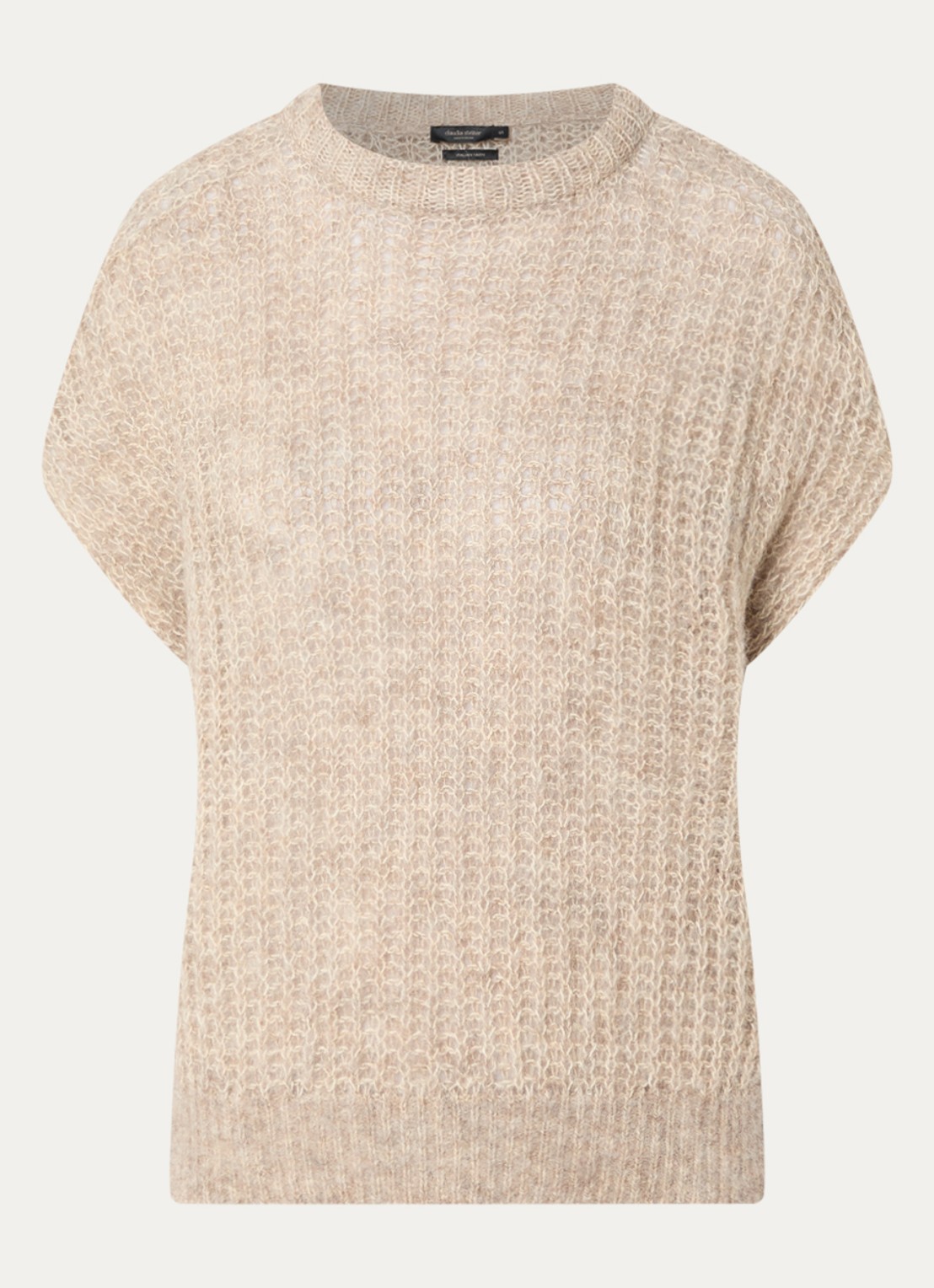 Claudia Sträter Grofgebreide mouwloze trui in alpaca wolblend - voorkant 2 donkerbeige