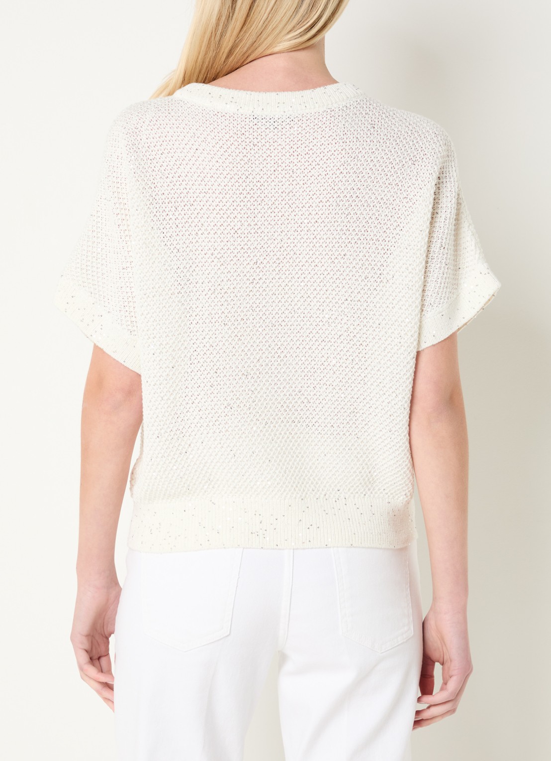 Claudia Sträter Grofgebreide top met lurex - achterkant 3 beige