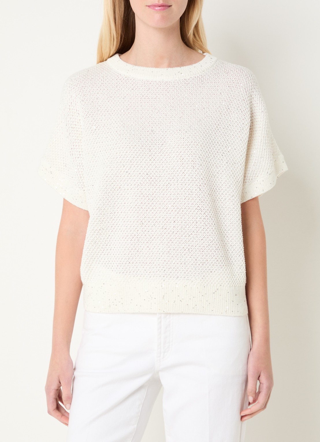 Claudia Sträter Grofgebreide top met lurex - detail 4 beige