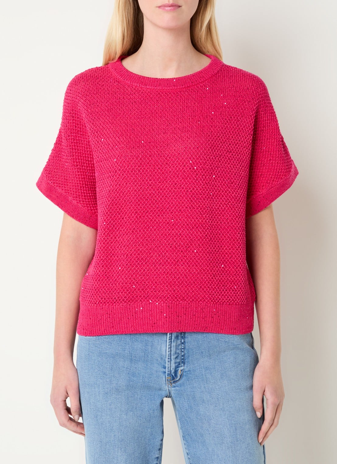 Claudia Sträter Grofgebreide top met lurex - detail donkerroze
