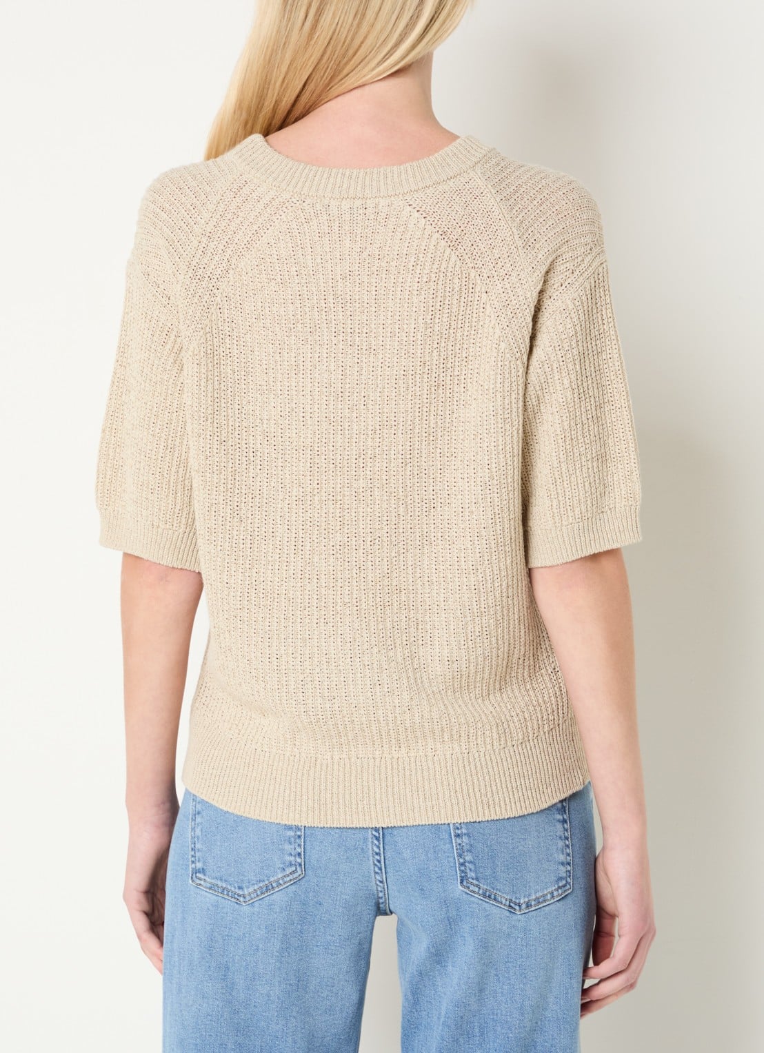 Claudia Sträter Grofgebreide trui in linnenblend met boothals - achterkant 3 beige