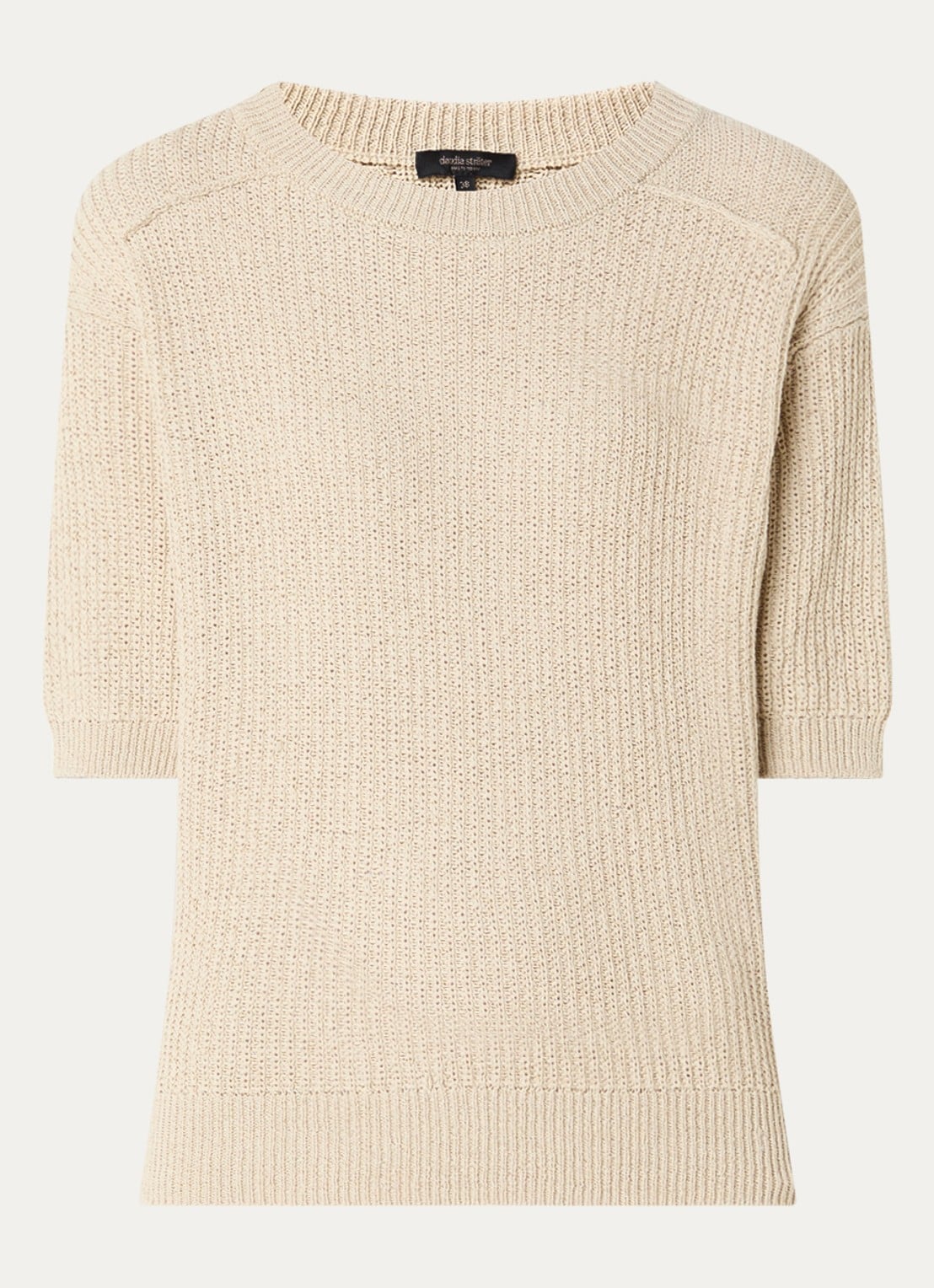 Claudia Sträter Grofgebreide trui in linnenblend met boothals - voorkant beige