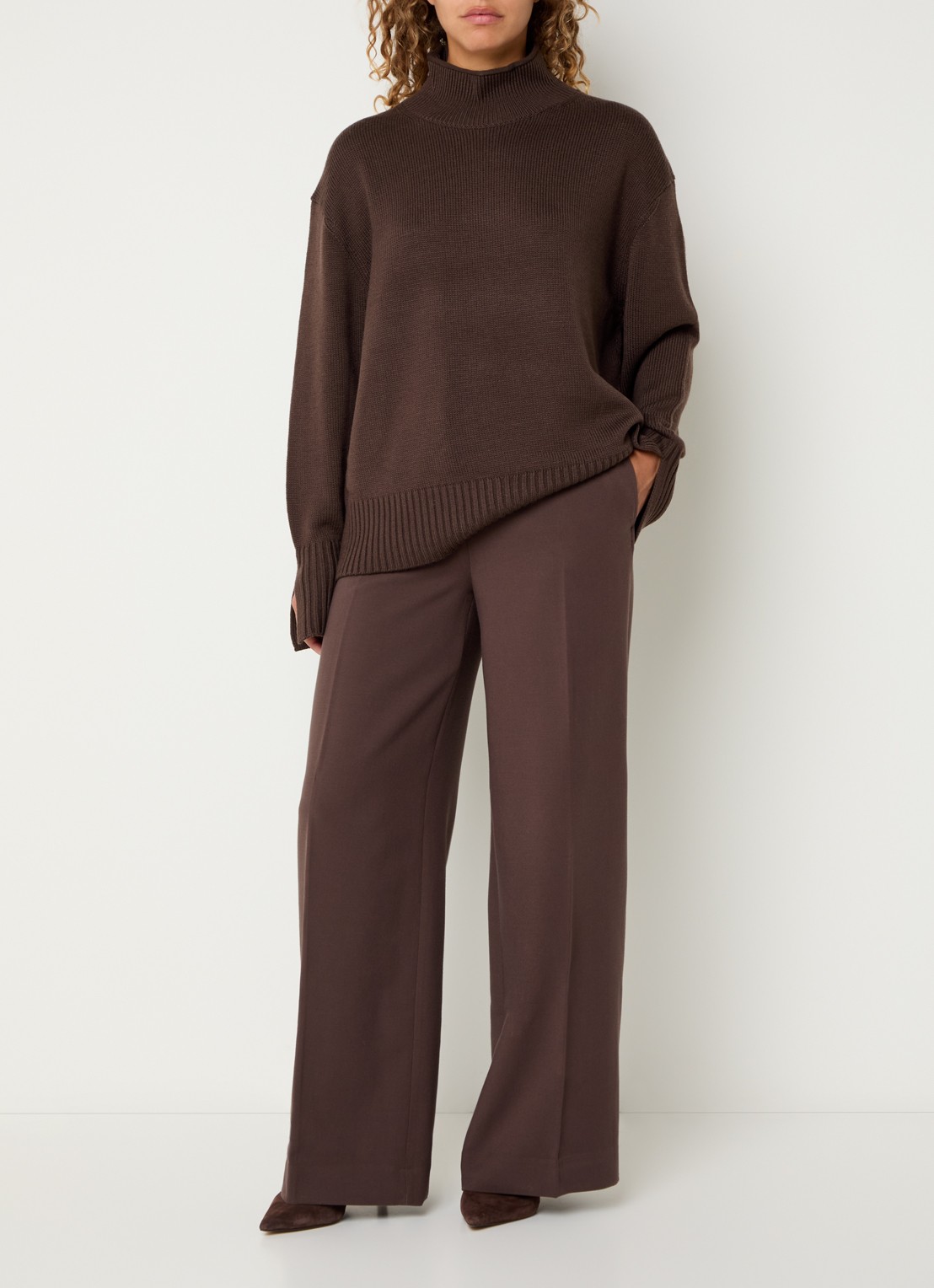 Claudia Sträter Grofgebreide trui in merino wolblend - voorkant 4 bruin