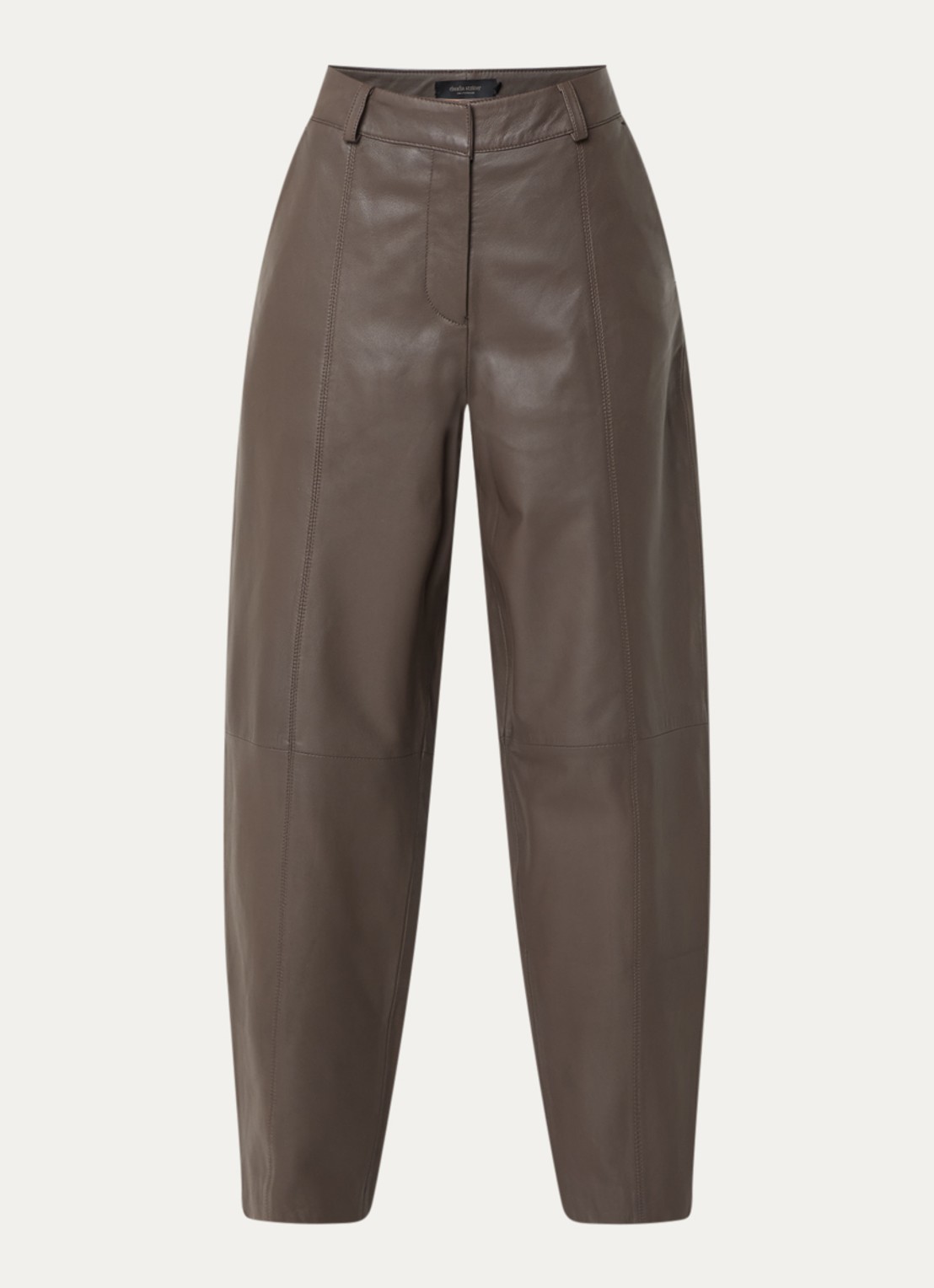 Claudia Sträter High waist balloon fit broek van leer met steekzakken - voorkant 2 lichtbruin