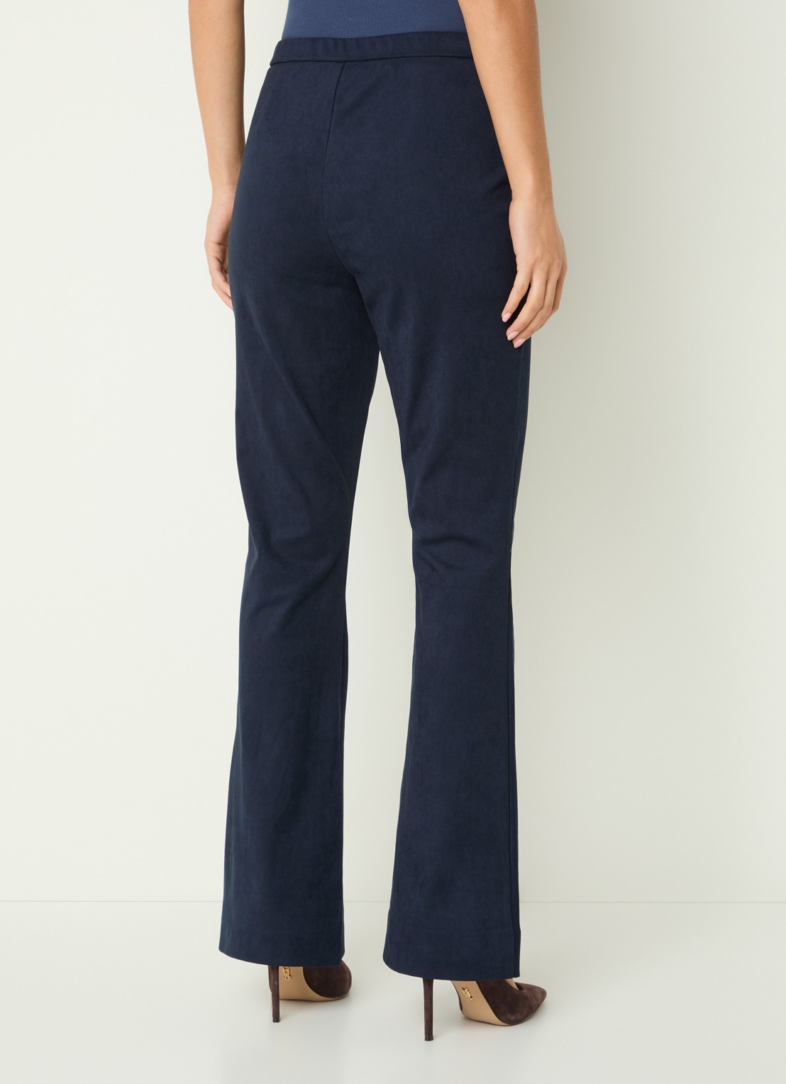 Claudia Sträter High waist bootcut fit broek van imitatiesuède - achterkant 2 donkerblauw