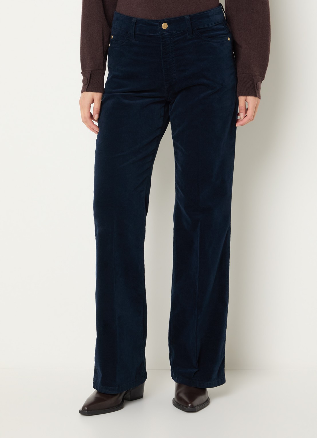 Claudia Sträter High waist flared fit broek van fluweel met steekzakken - detail 4 donkerblauw