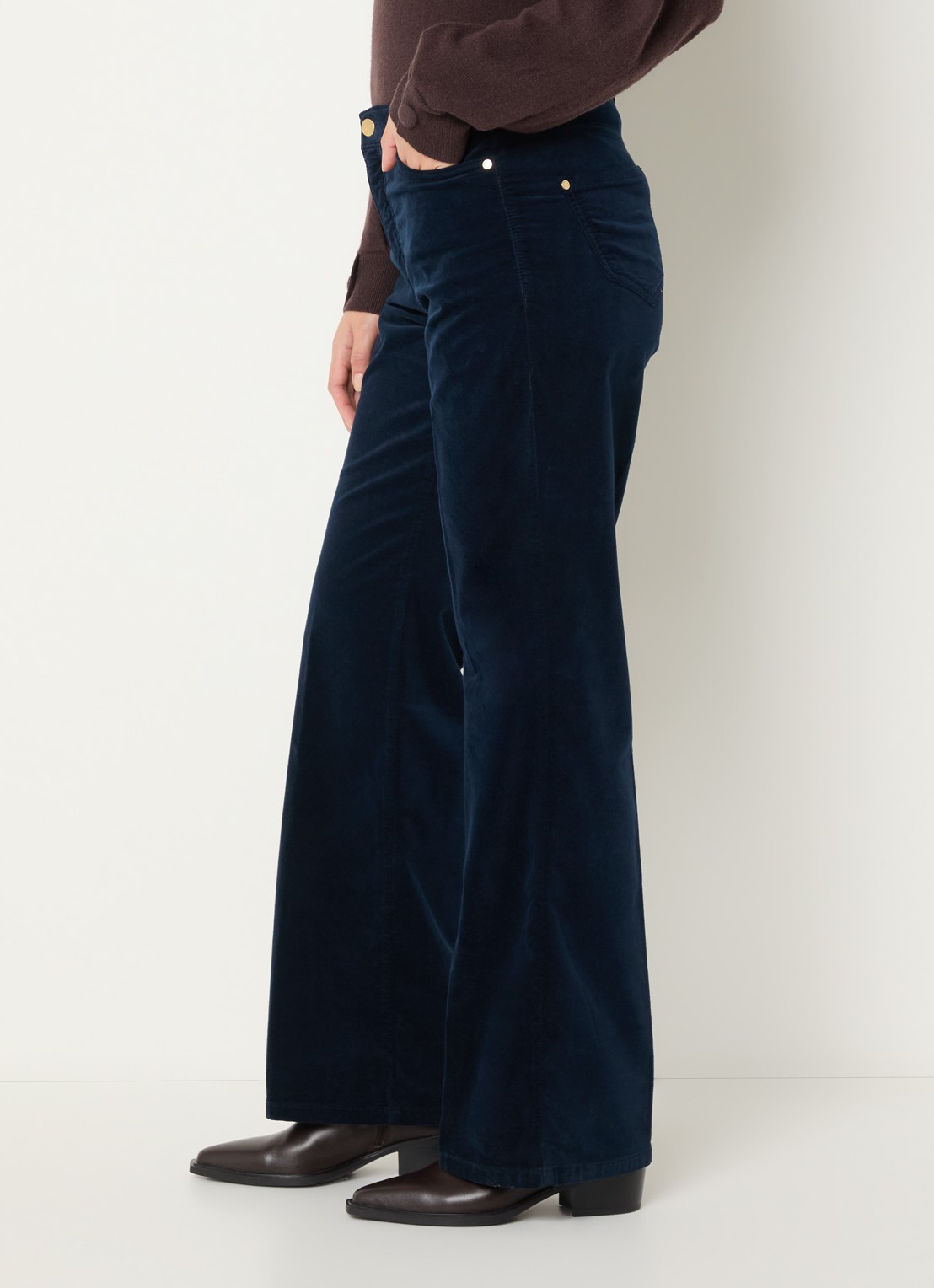 Claudia Sträter High waist flared fit broek van fluweel met steekzakken - detail 5 donkerblauw