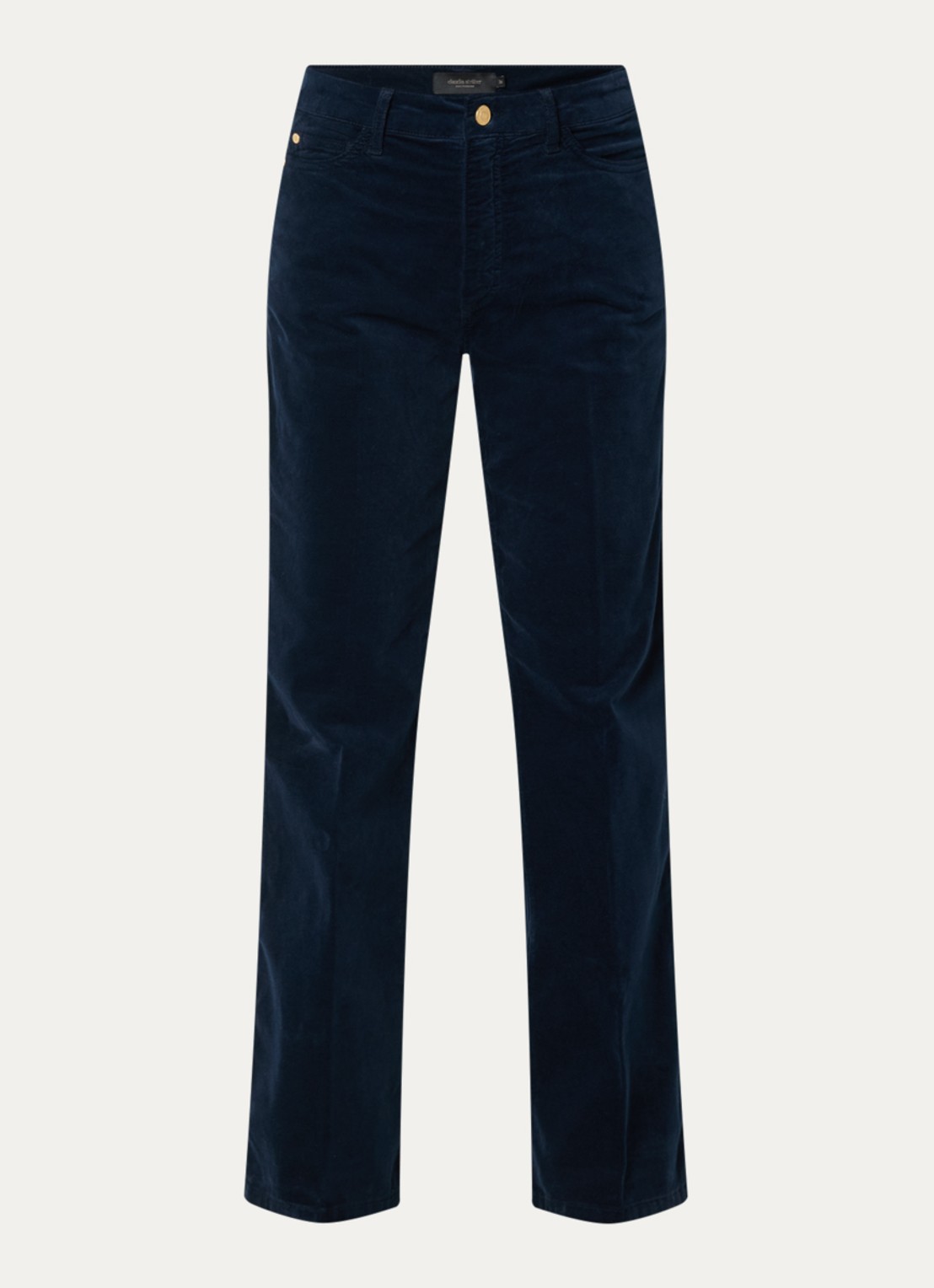Claudia Sträter High waist flared fit broek van fluweel met steekzakken - voorkant 2 donkerblauw