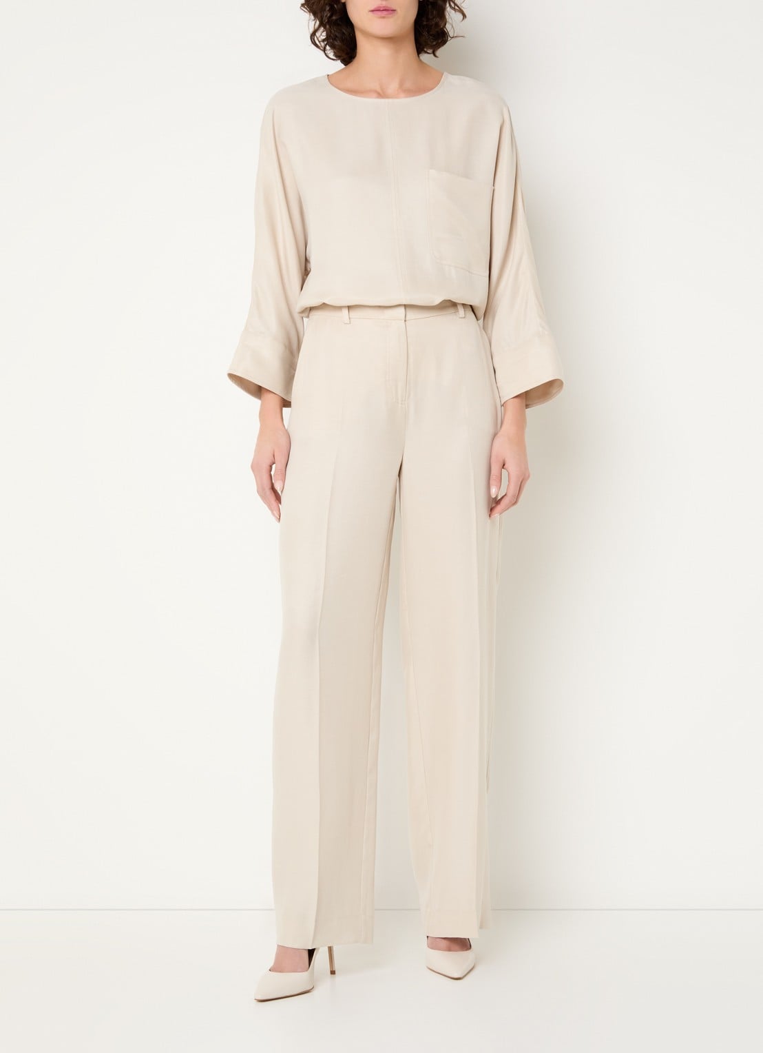 Claudia Sträter High waist loose fit pantalon met steekzakken - voorkant 2 beige