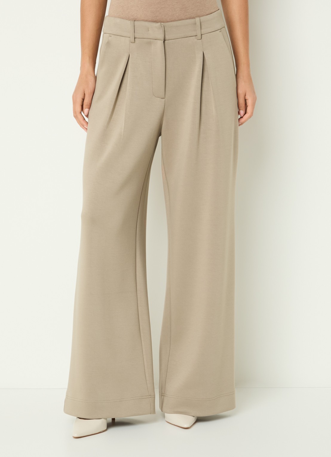 Claudia Sträter High waist loose fit pantalon van sweatstof - detail zand