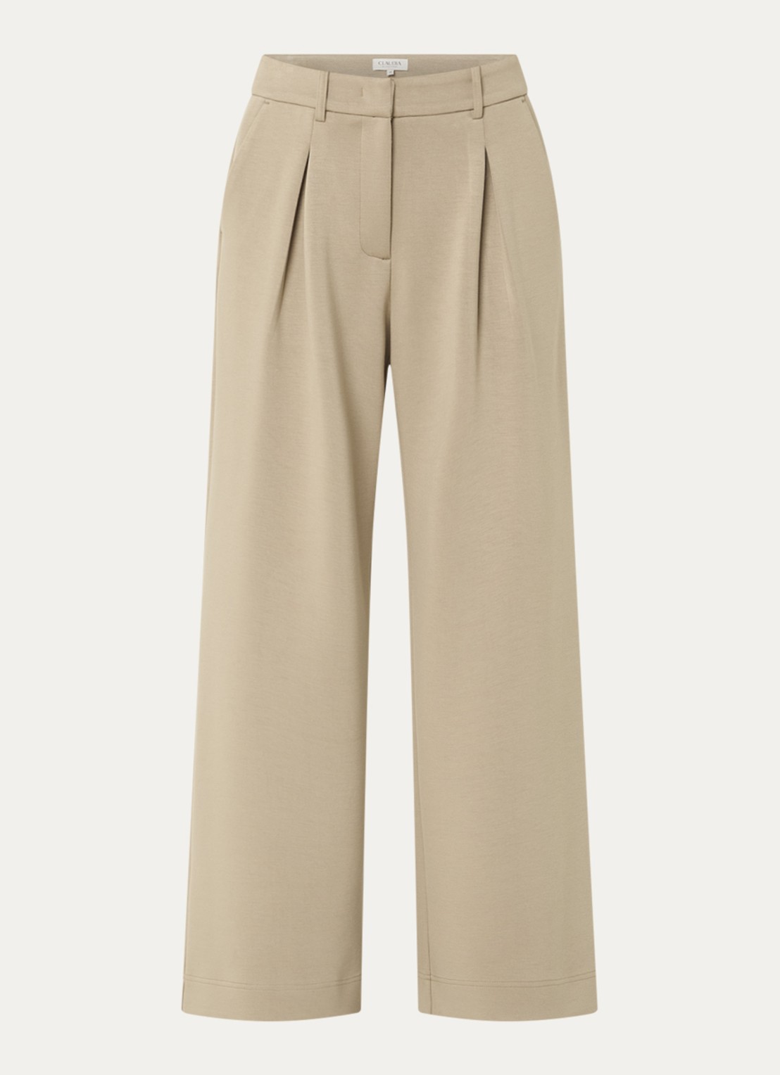 Claudia Sträter High waist loose fit pantalon van sweatstof - voorkant 3 zand