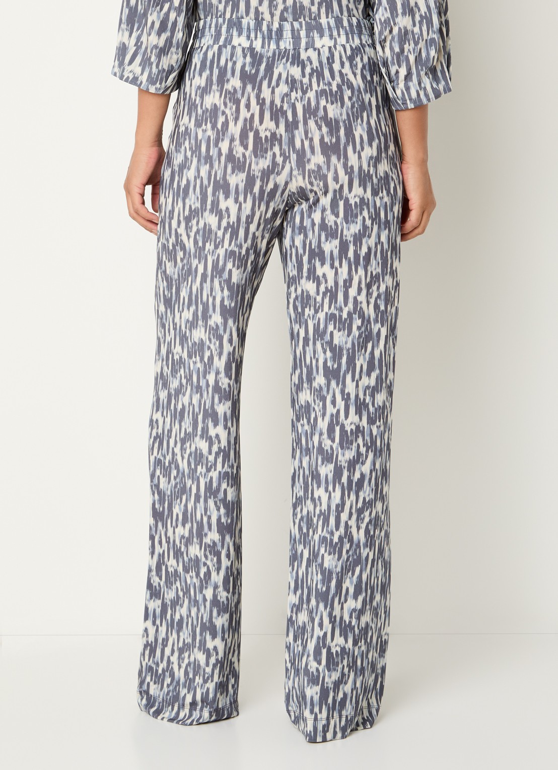 Claudia Sträter High waist straight fit broek met print - achterkant 4 staalblauw