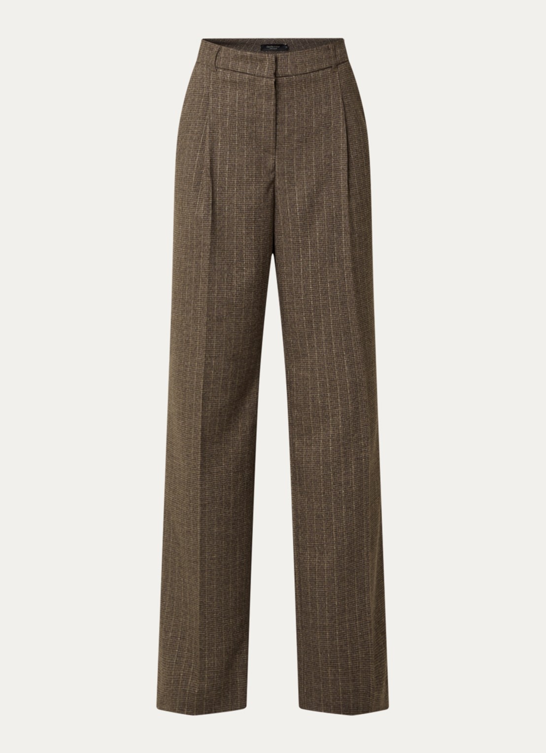 Claudia Sträter High waist straight fit pantalon met krijtstreep en lurex - voorkant 3 lichtbruin