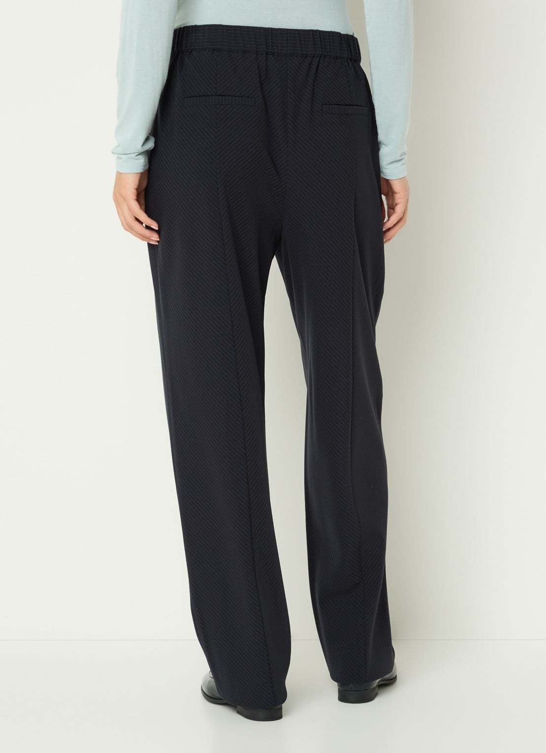 Claudia Sträter High waist straight fit pantalon met krijtstreep - achterkant 4 donkerblauw