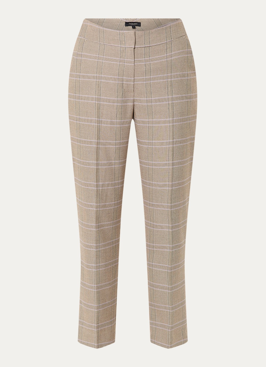 Claudia Sträter High waist straight fit pantalon met pied-de-poule dessin - voorkant 3 lichtbruin