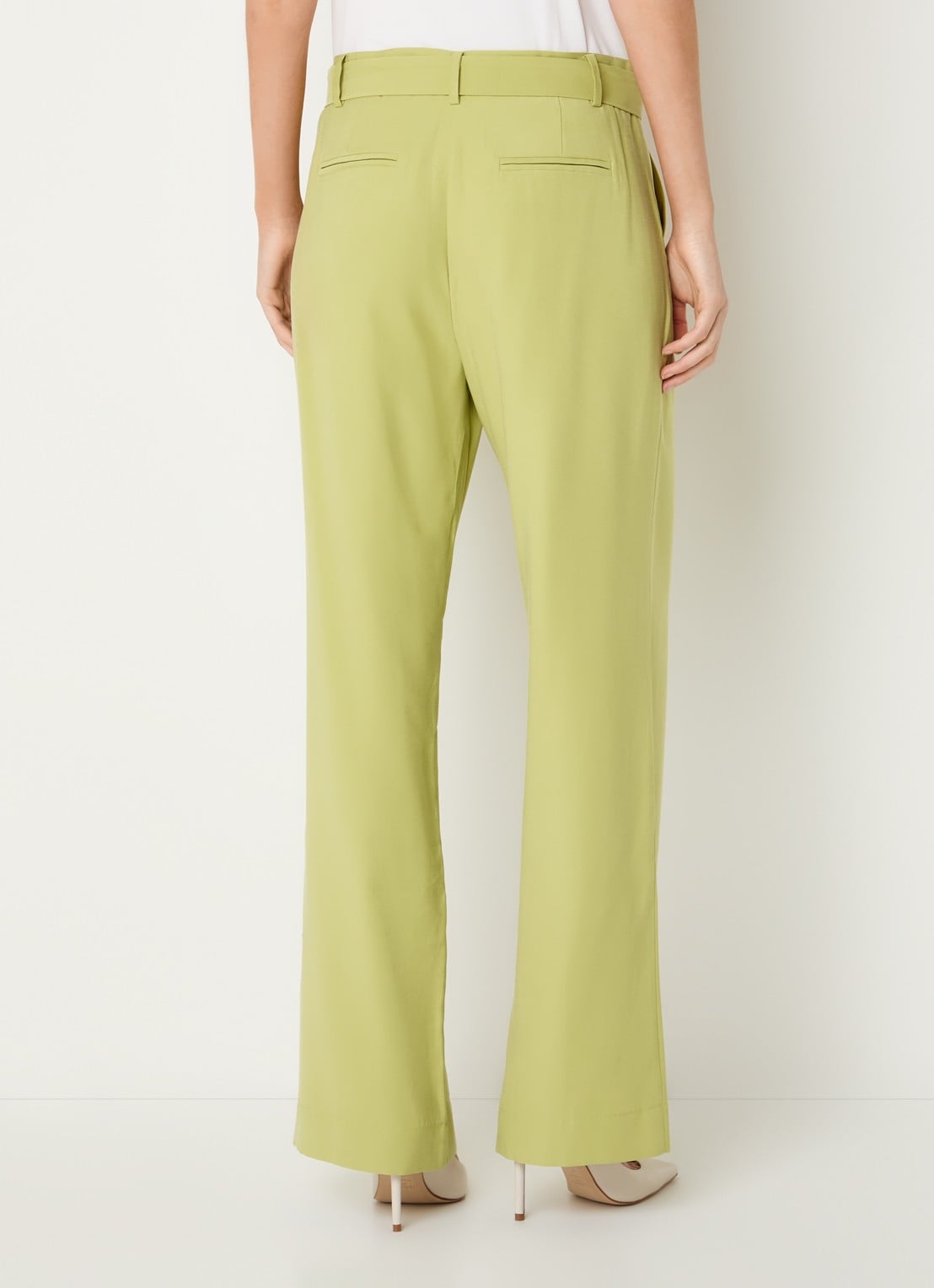 Claudia Sträter High waist straight fit pantalon met steekzakken - achterkant 3 lichtgroen