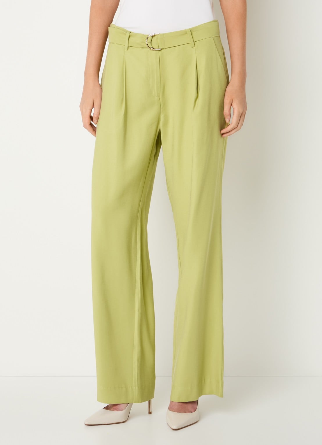 Claudia Sträter High waist straight fit pantalon met steekzakken - detail 4 lichtgroen