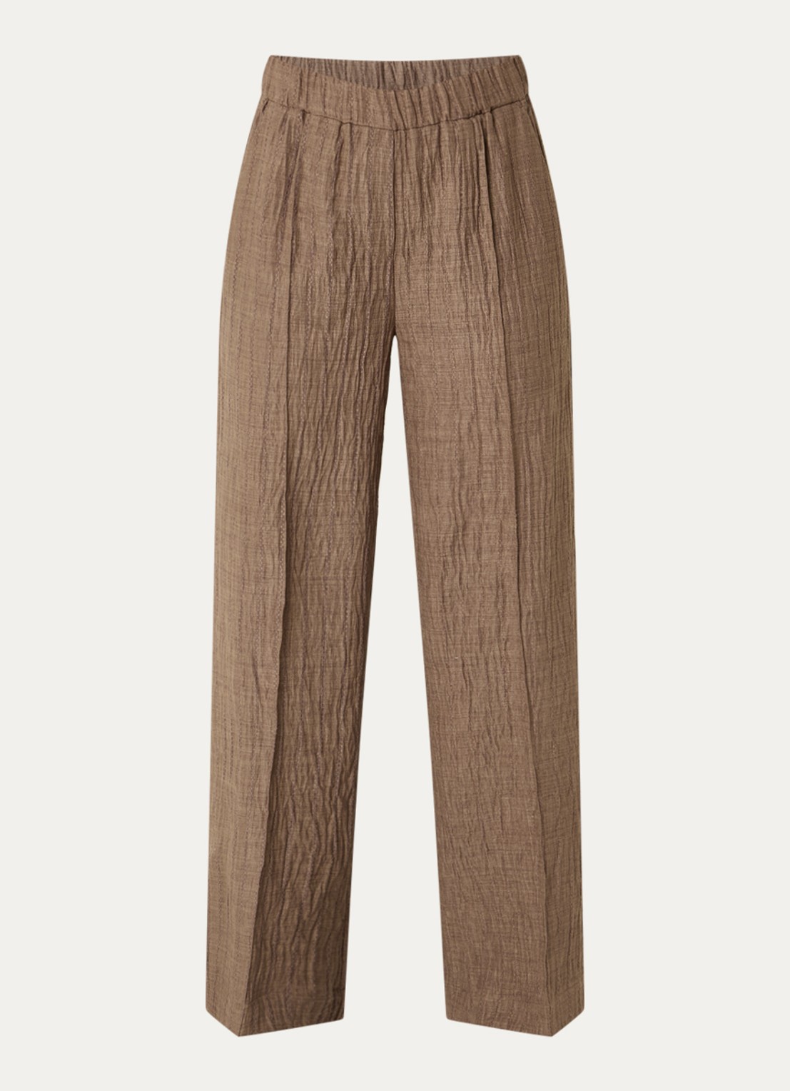 Claudia Sträter High waist straight fit pantalon met structuur - voorkant 3 hazelnootbruin