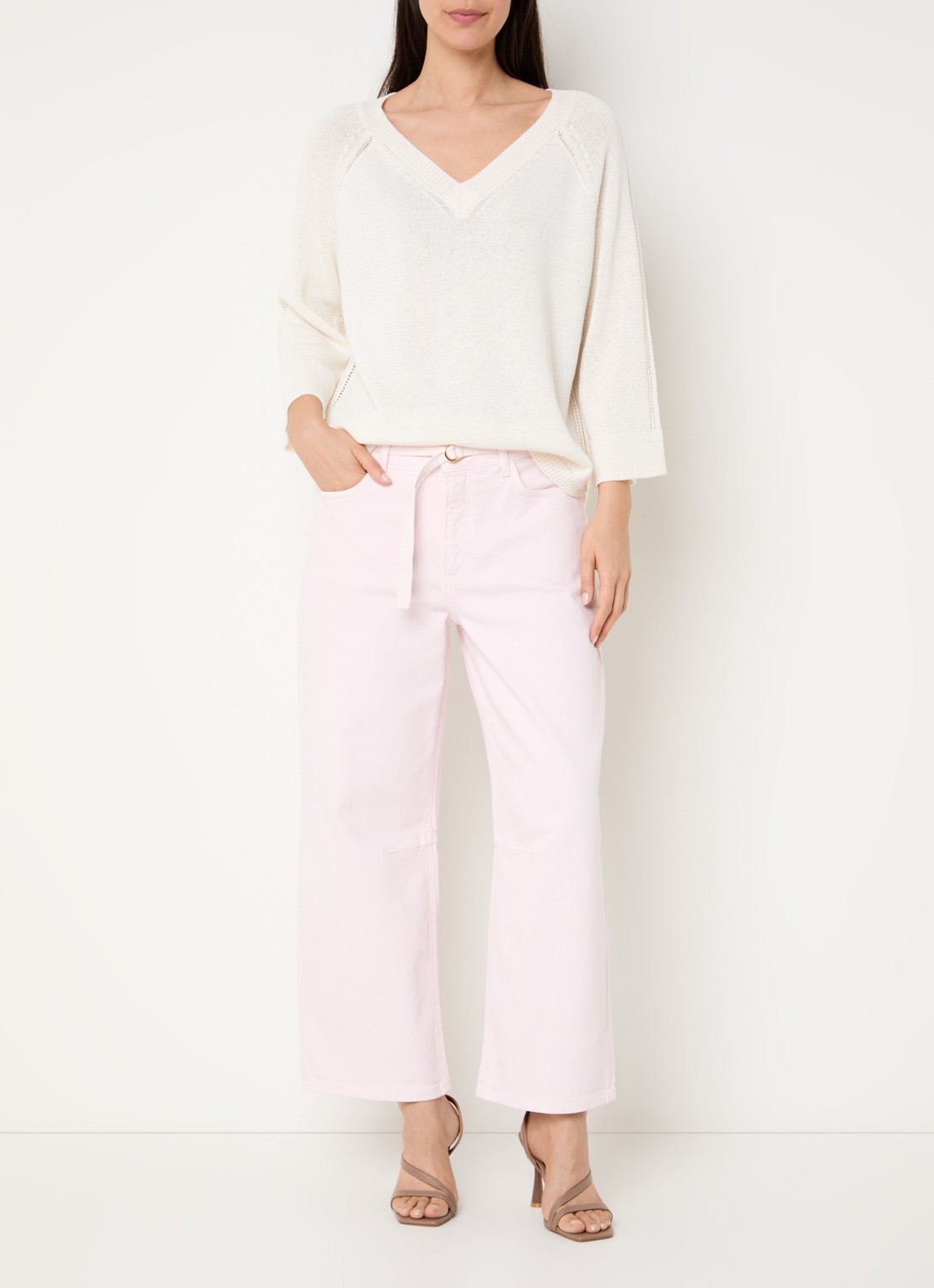 Claudia Sträter High waist straight leg jeans met gekleurde wassing - voorkant 5 lichtroze