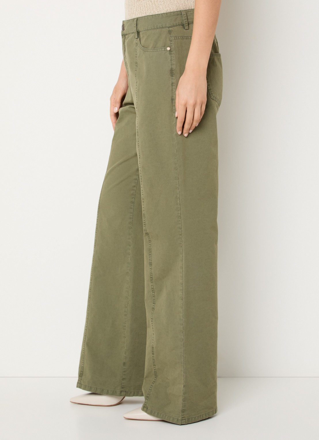 Claudia Sträter High waist straigt leg broek met steekzakken - detail 2 legergroen