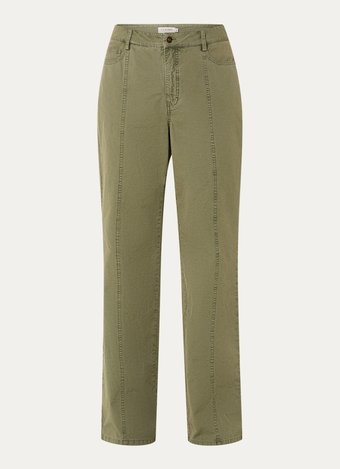Claudia Sträter High waist straigt leg broek met steekzakken - voorkant 4 legergroen