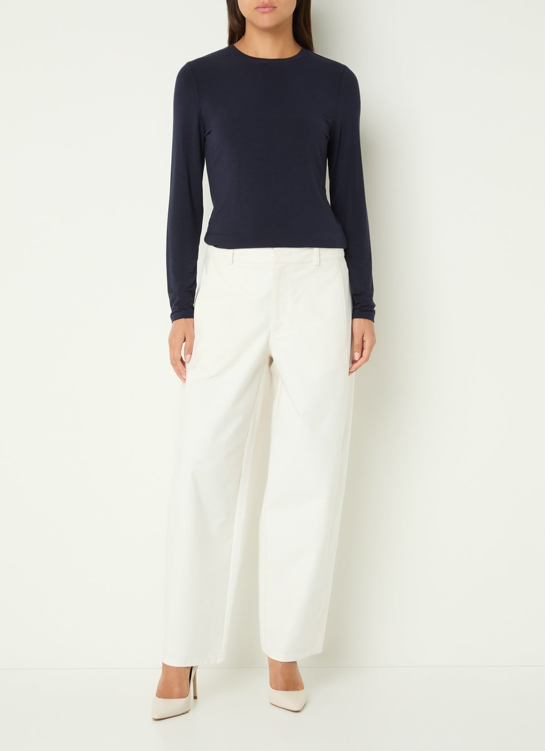 Claudia Sträter High waist tapered fit broek met steekzakken - voorkant 3 gebroken wit