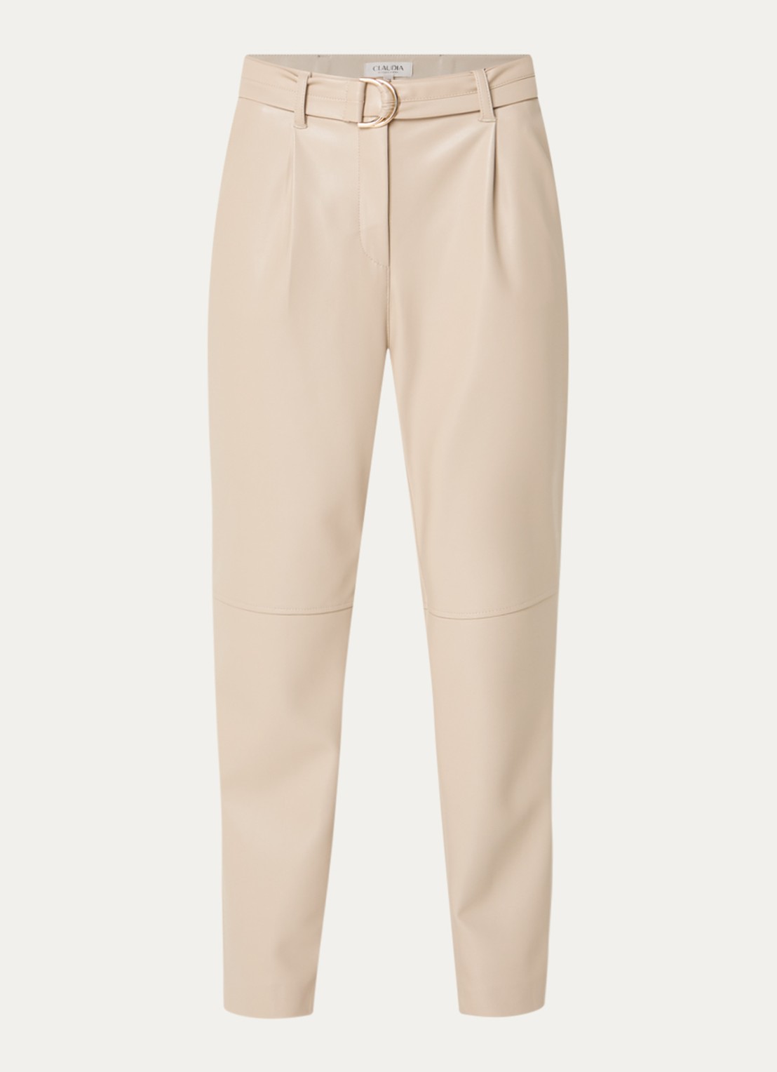 Claudia Sträter High waist tapered fit pantalon van imitatieleer met steekzakken - voorkant beige