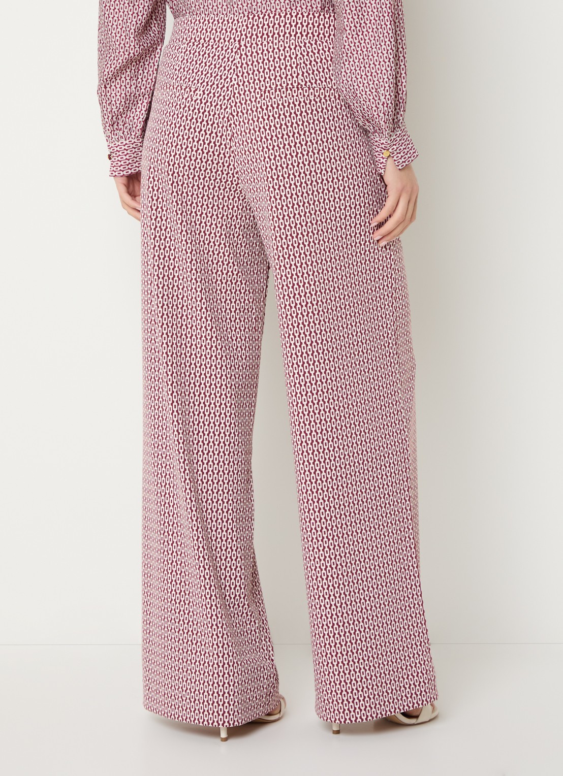 Claudia Sträter High waist wide fit broek met print - achterkant 2 donkerrood