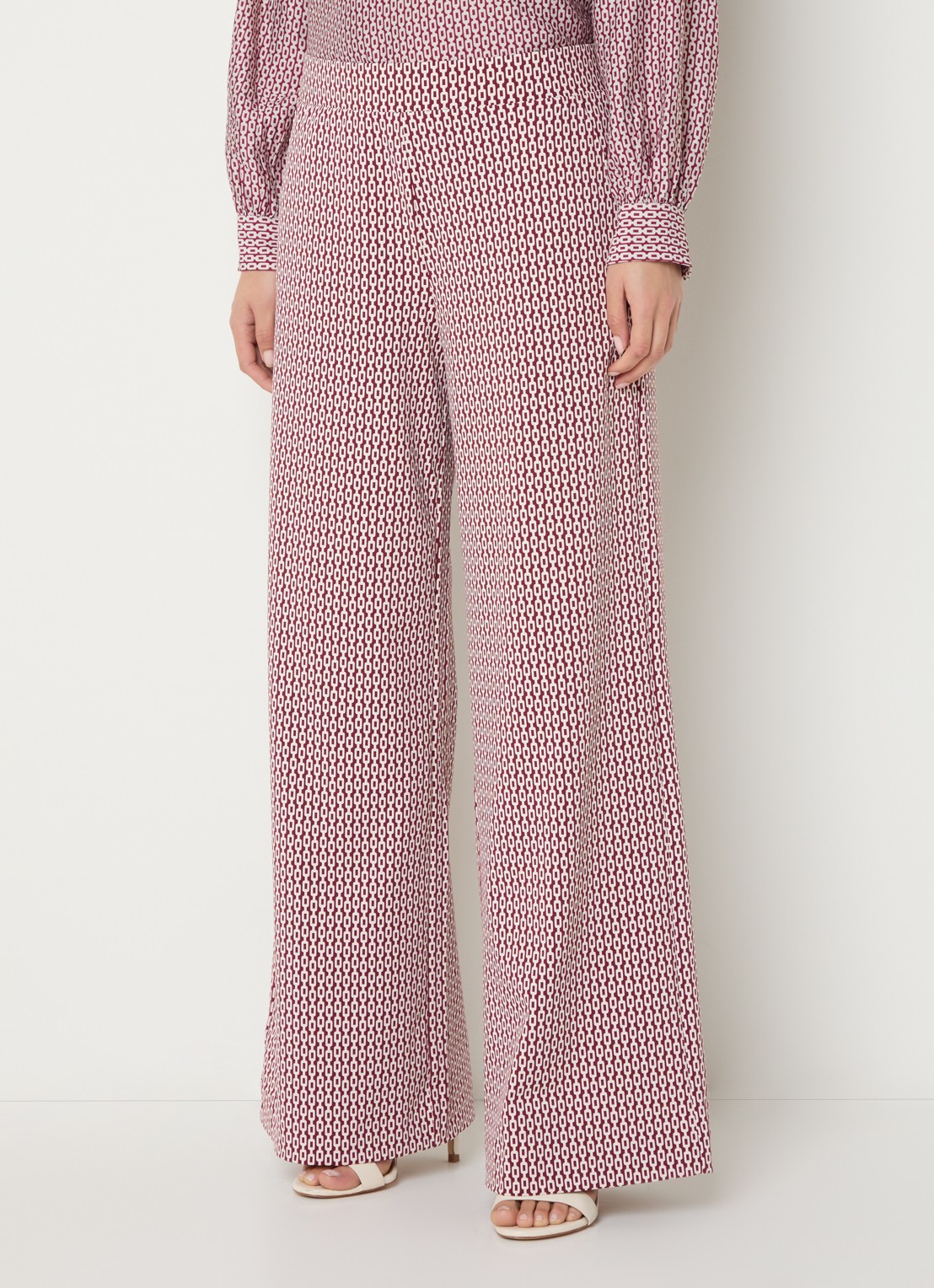 Claudia Sträter High waist wide fit broek met print - detail donkerrood