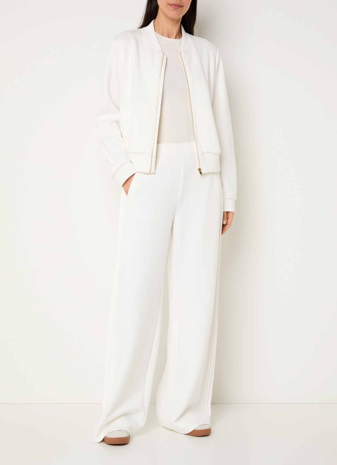 Claudia Sträter High waist wide fit broek met steekzakken - voorkant 2 gebroken wit