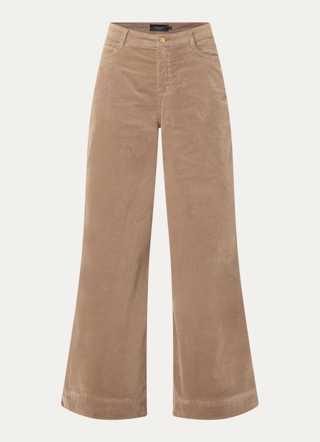 Claudia Sträter High waist wide fit broek van fluweel met steekzakken - voorkant donkerbeige