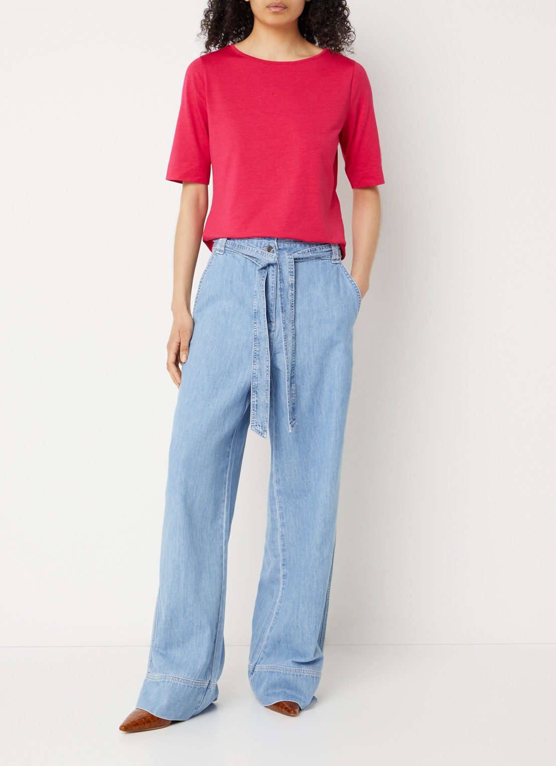 Claudia Sträter High waist wide fit jeans met lichte wassing - voorkant 2 indigo