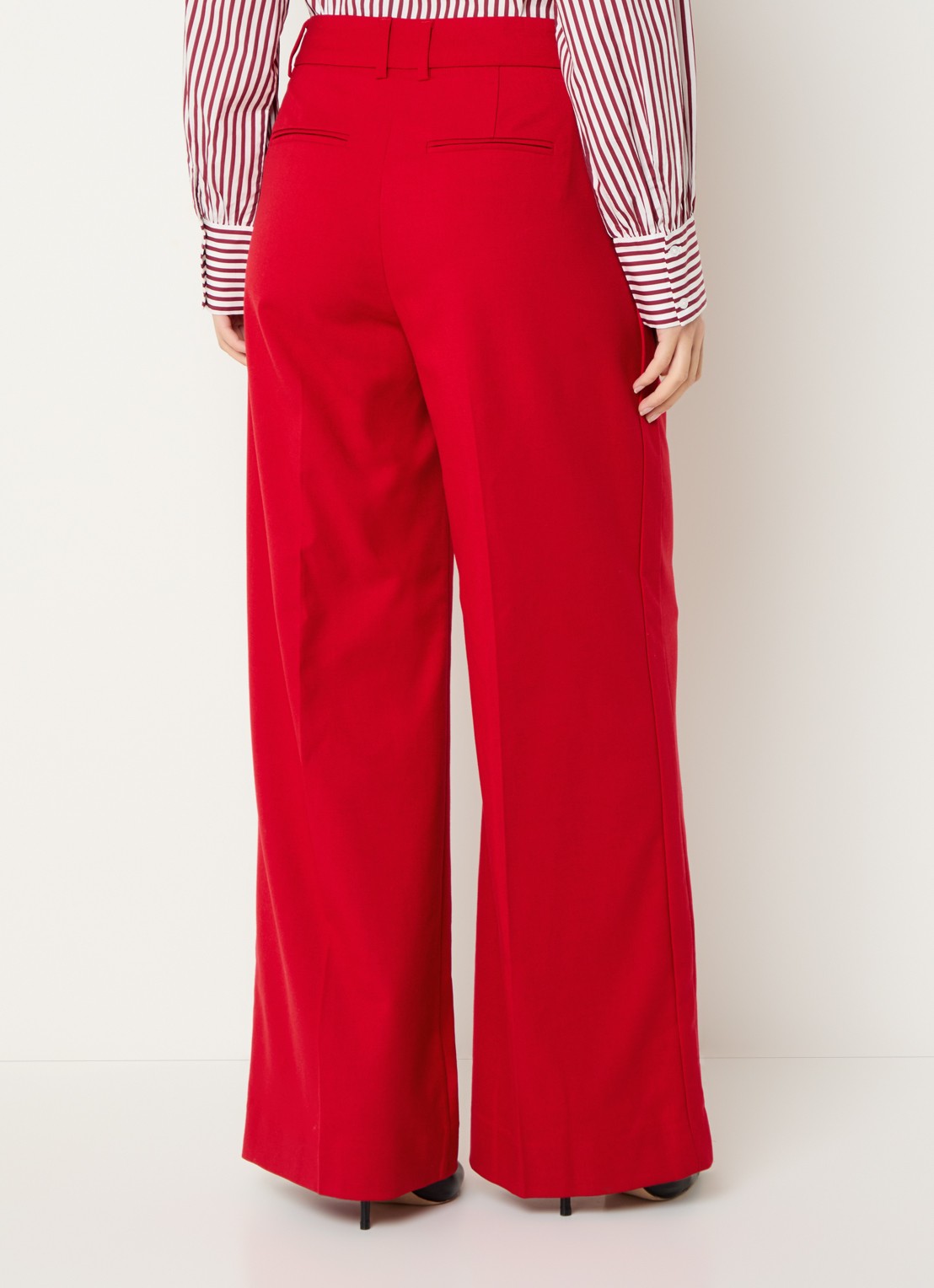 Claudia Sträter High waist wide fit pantalon in wolblend met steekzakken - achterkant 4 rood