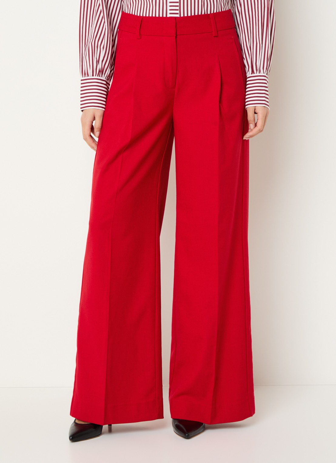 Claudia Sträter High waist wide fit pantalon in wolblend met steekzakken - detail rood