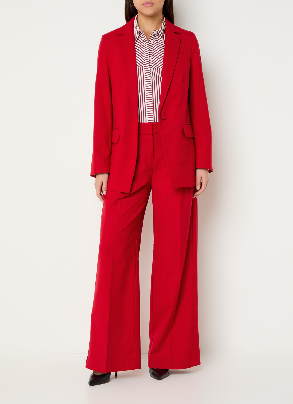 Claudia Sträter High waist wide fit pantalon in wolblend met steekzakken - voorkant 3 rood