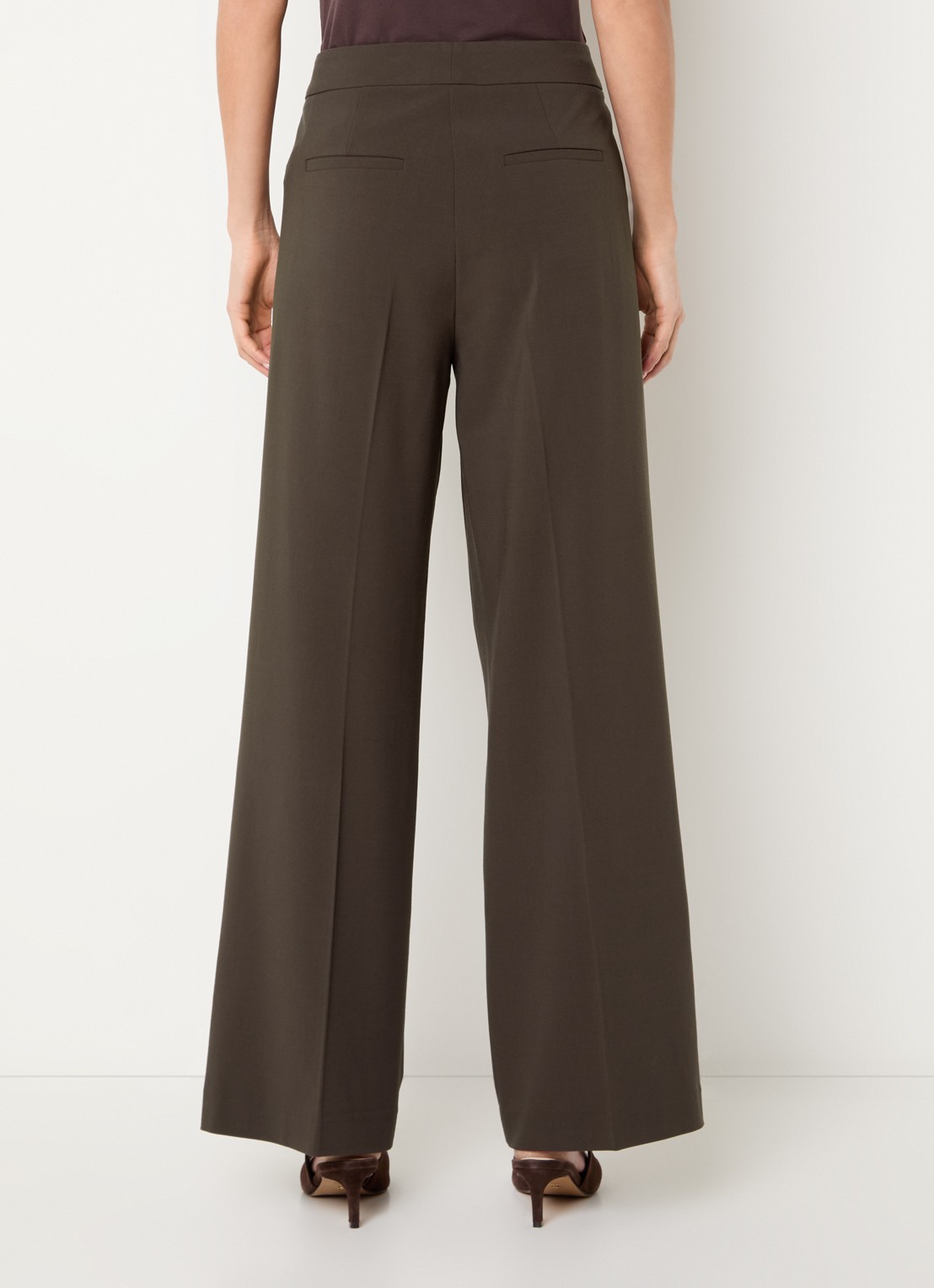 Claudia Sträter High waist wide fit pantalon in wolblend - achterkant 4 donkerbruin