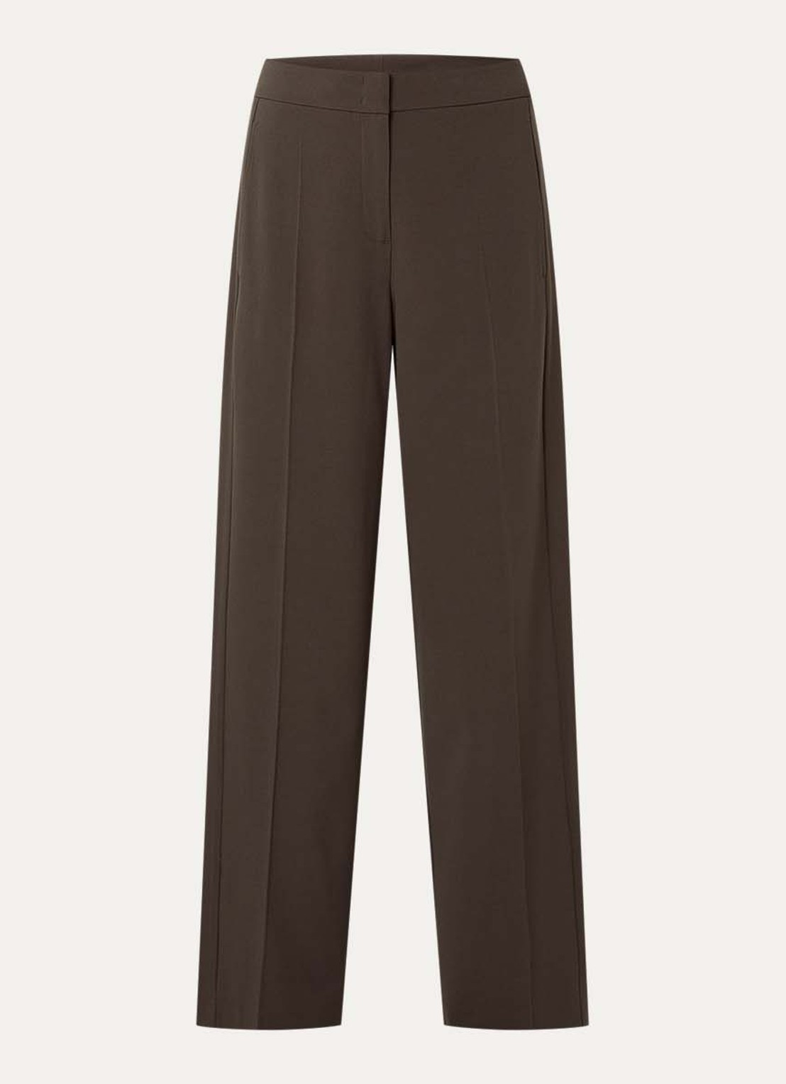 Claudia Sträter High waist wide fit pantalon in wolblend - voorkant donkerbruin