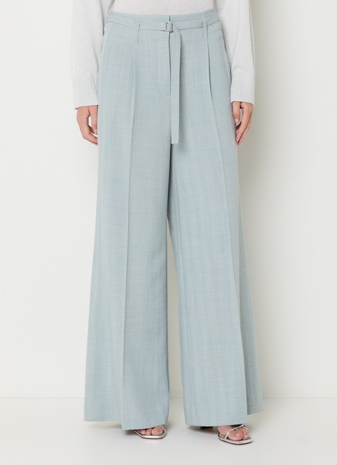 Claudia Sträter High waist wide fit pantalon met ceintuur - detail 4 grijsmele