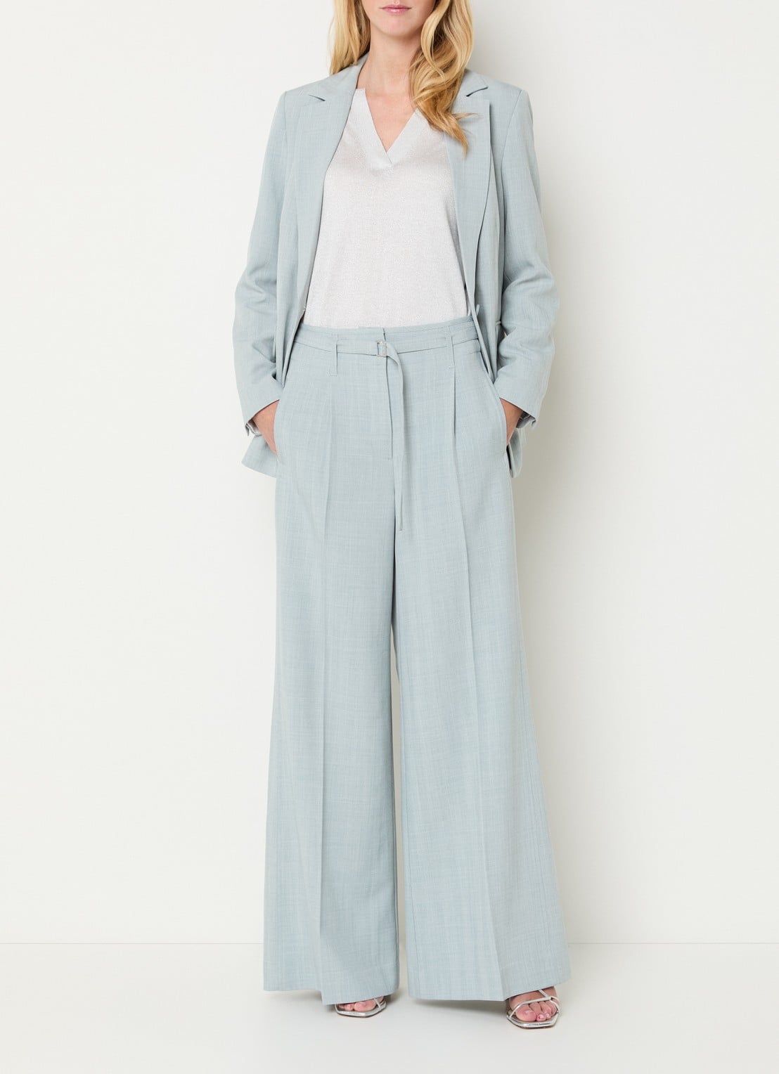 Claudia Sträter High waist wide fit pantalon met ceintuur - voorkant 3 grijsmele