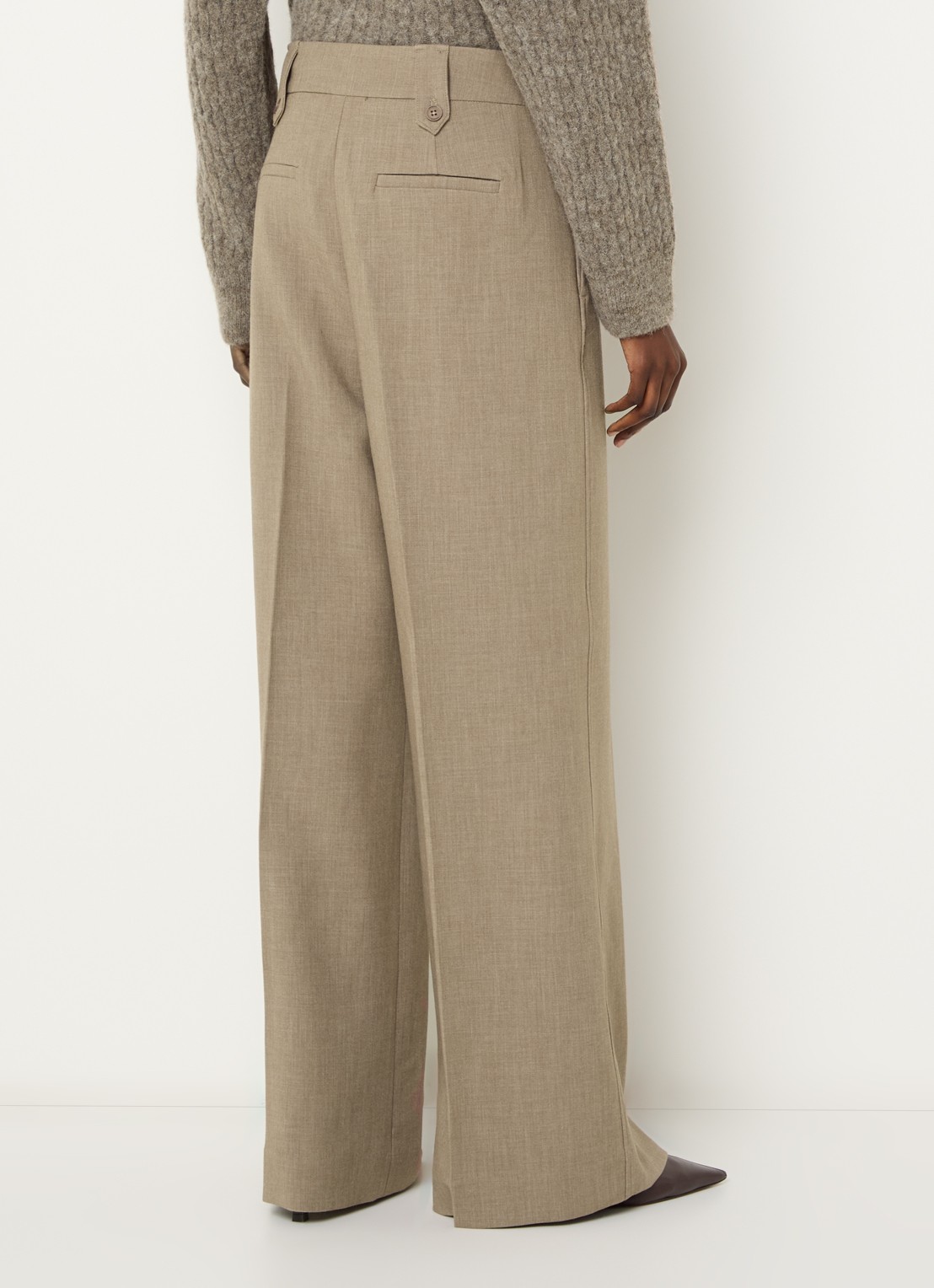 Claudia Sträter High waist wide fit pantalon met gemêleerd dessin - achterkant beige