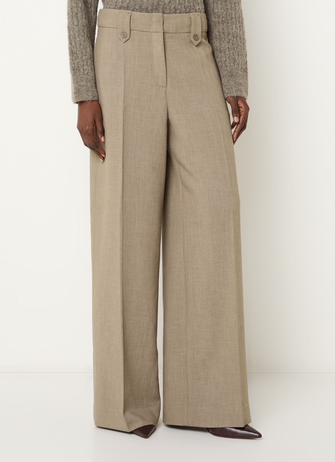 Claudia Sträter High waist wide fit pantalon met gemêleerd dessin - detail 2 beige